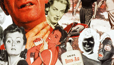 The affects of radiation real and imagined as portrayed in pop culture in a collage by Sally Edelstein